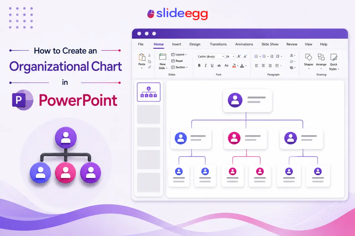 Guide to creating an organizational chart in PowerPoint using hierarchy layouts and editable elements