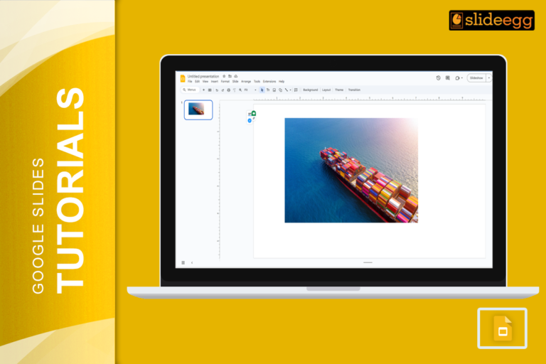 save google presentation as video Banner for "How to Add Captions to Images in Google Slides" showing a Google Slides presentation with a cargo ship.