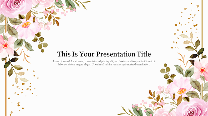 Elegant floral-themed PPT slide with pink and green watercolor flowers in corners and a centered presentation title.