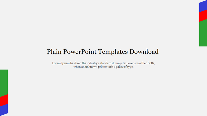 Plain PowerPoint slide with centered black text on a white background and colored corner accents in green, red, and blue.