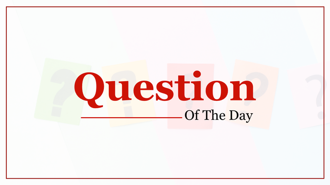 A clean and minimal graphic design featuring the bold text "Question of the Day" with colorful question mark cards.