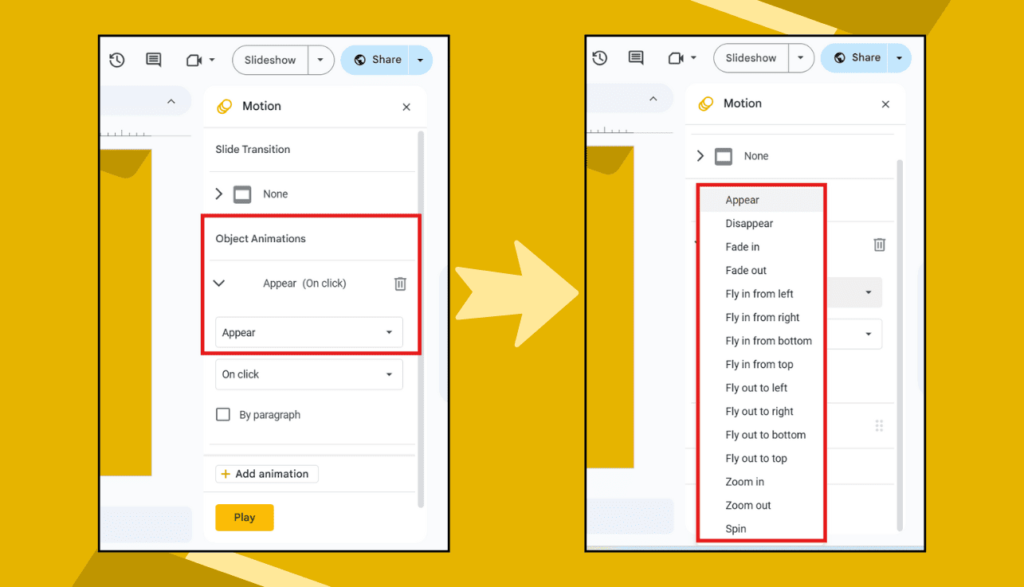 Animation Option in Google Slides