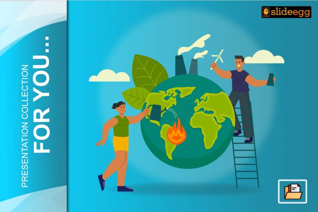 People protecting the Earth from pollution and fire, symbolizing environmental awareness efforts.