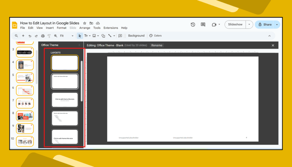 Layouts Options in Google Slides