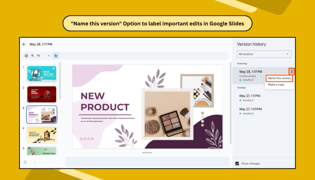 "Name this version" Option to label important edits in Google Slides