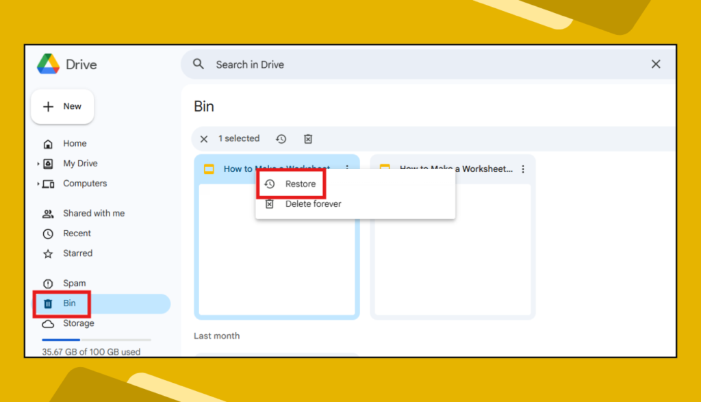 Restore Option in Google Drive