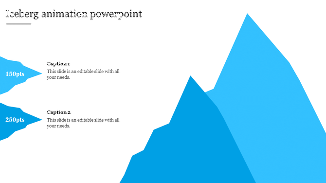 Animated iceberg PowerPoint slide with editable captions to highlight hidden layers and business insights.