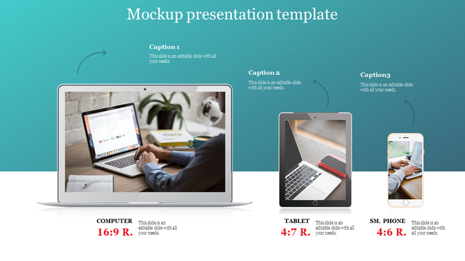 Mockup presentation template with laptop, tablet, and smartphone screen ratios for responsive display previews