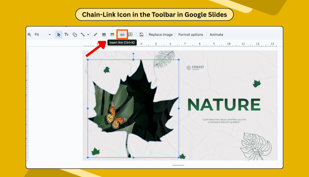 Chain-Link Icon in the Toolbar in Google Slides
