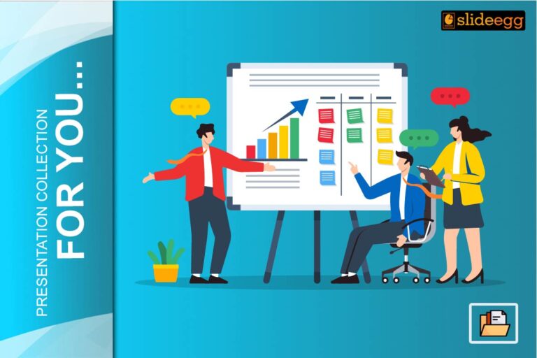 Marketing plan presentation slide with icons and text for business strategy and stakeholder approval
