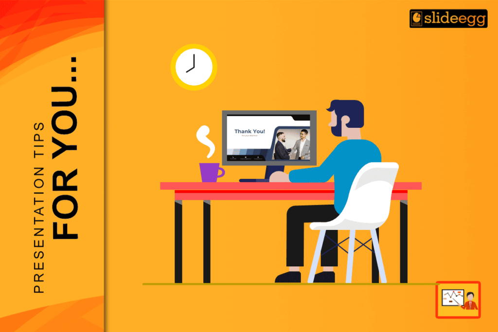 Designer reviewing a thank you slide on desktop as part of presentation tips workflow.