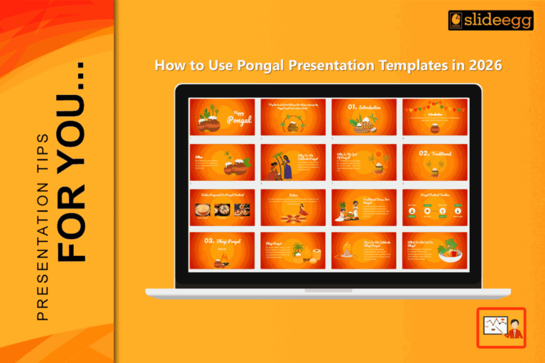 Pongal presentation templates for 2026 with harvest-themed slides, sugarcane visuals, and festive colors