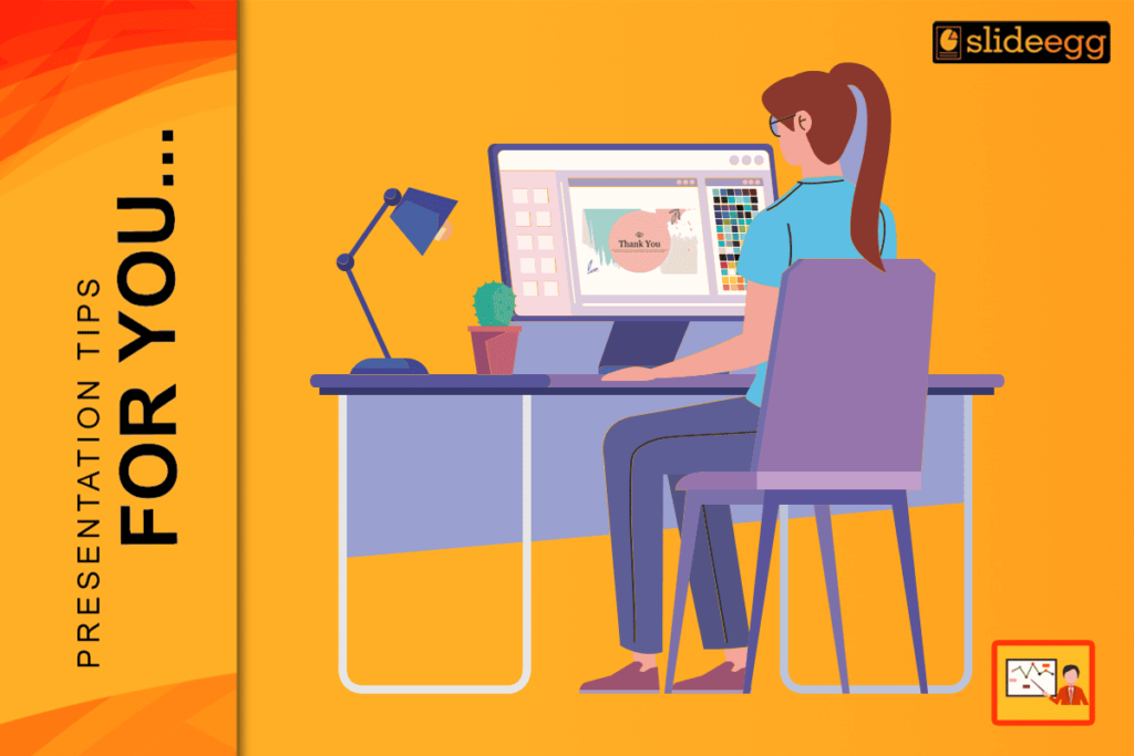 Designer creating a personal thank you slide on desktop to support branding and presentation style.