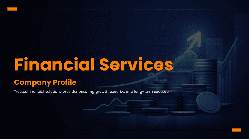 Financial services company profile presentation template with growth chart and investment concept