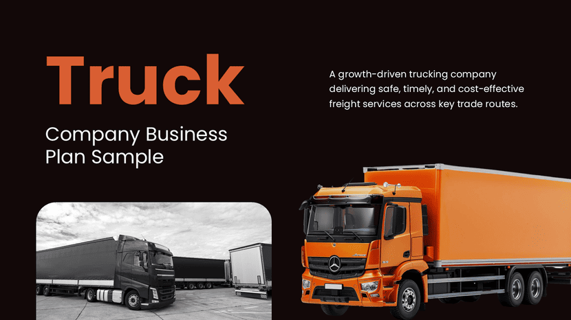 Truck company business plan presentation template with logistics transport and freight concept