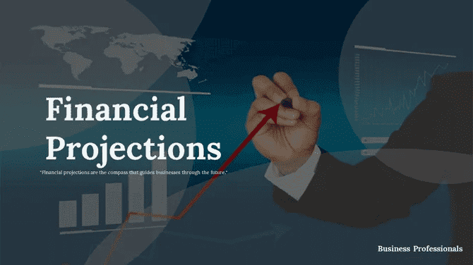 Financial projections slide showing business growth chart