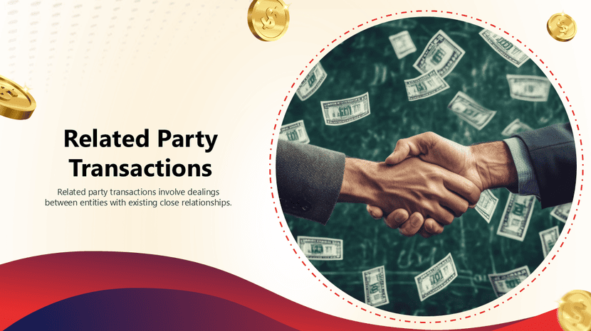 Related party transactions presentation template with business partnership handshake concept