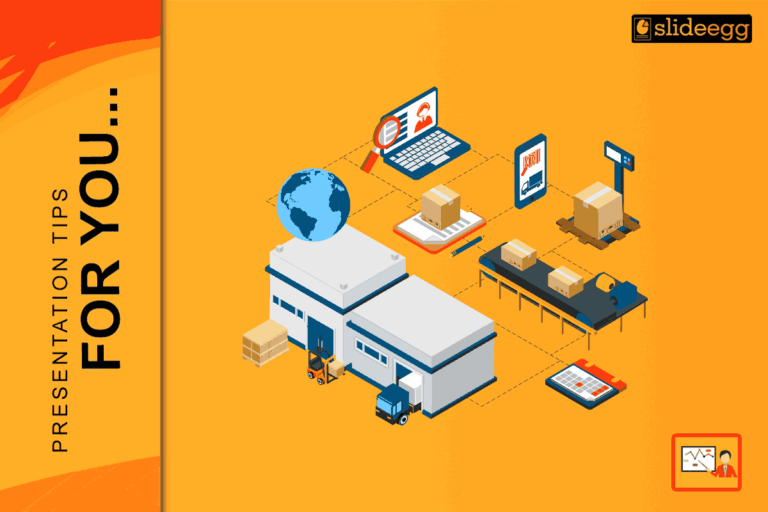 Supply chain management presentation slide showing logistics flow, transportation, and warehouse processes clearly.