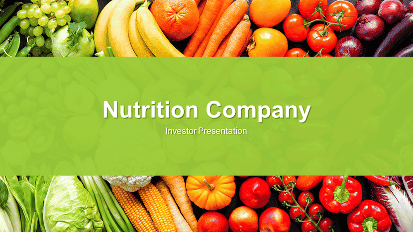 Image of fresh fruits and vegetables arranged in a vibrant, healthy layout for a nutrition company pitch.