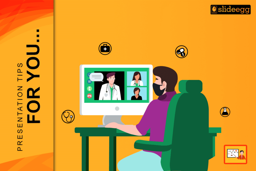 Modern telemedicine medical presentation concept with online doctor consultation and healthcare icons | SlideEgg