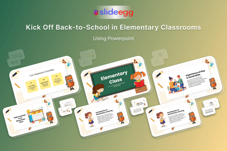 Kick off back to school elementary classroom PowerPoint template with fun slides, activities and learning themes design.