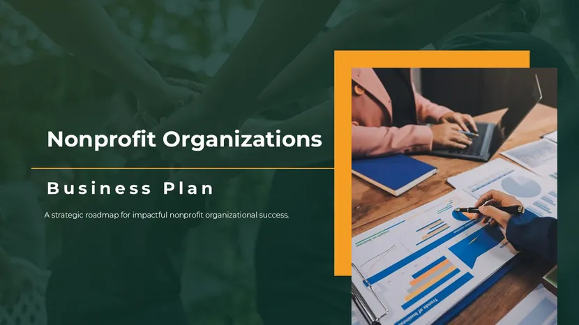 Nonprofit business plan PowerPoint template with theory of change and impact metrics slides