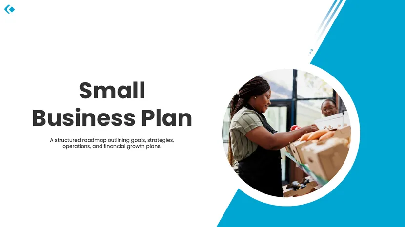 Small business plan PowerPoint template designed for bank loan and SBA applications