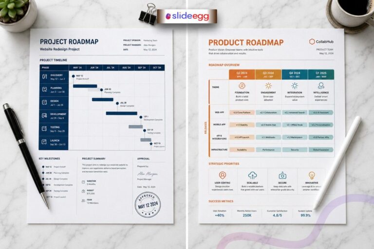 Project and product roadmap comparison showing timelines, milestones, releases, and priorities