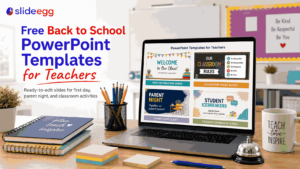 Back to school PowerPoint templates for teachers featuring slides for welcome, parent night, classroom rules, and student icebreakers