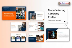 Manufacturing company profile template with sections on company overview, R&D, quality assurance, and market presence
