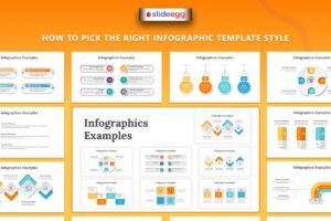 Infographic template style guide with multiple slide examples for branding, marketing, and audience presentations