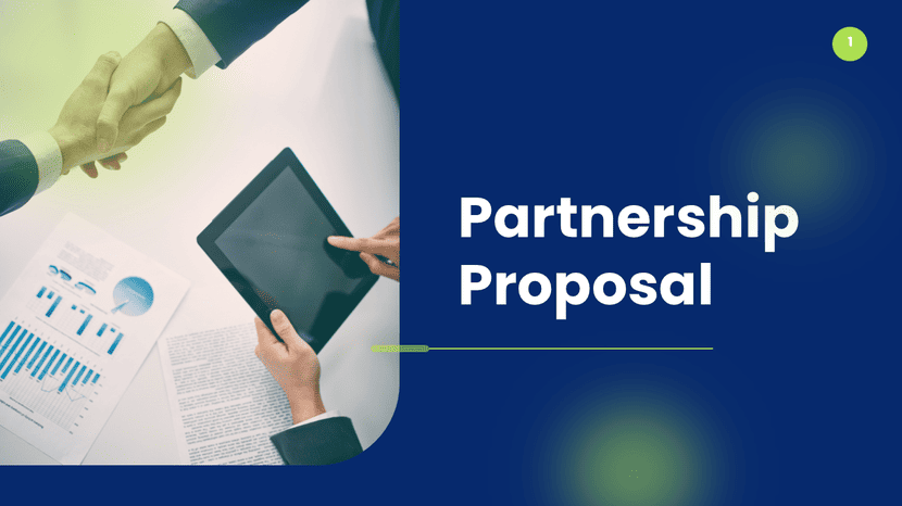 Partnership proposal template with a handshake visual, representing business collaboration.