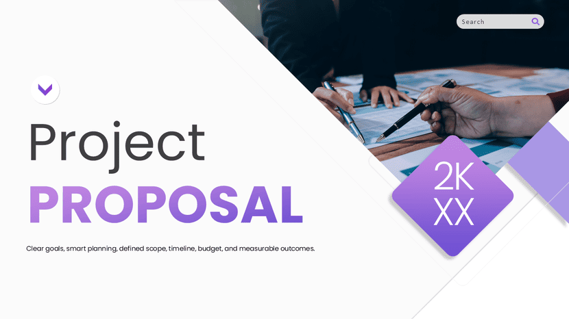 Project proposal template with clear goals, timeline, budget, and measurable outcomes.