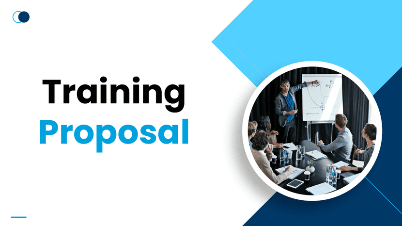 Training proposal template featuring a business meeting and a professional presenter.