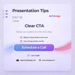 Presentation tip showing a clear call-to-action button that helps guide viewers to the next step after slides.