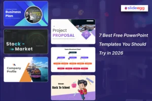 SlideEgg displays seven free PowerPoint templates for business plans, proposals, education, stocks, and teams.