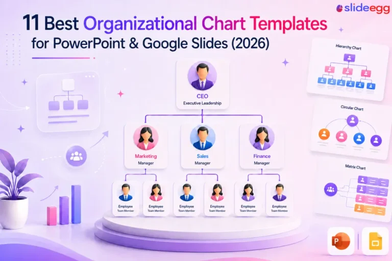 Organizational chart templates for PowerPoint and Google Slides with hierarchy layouts.