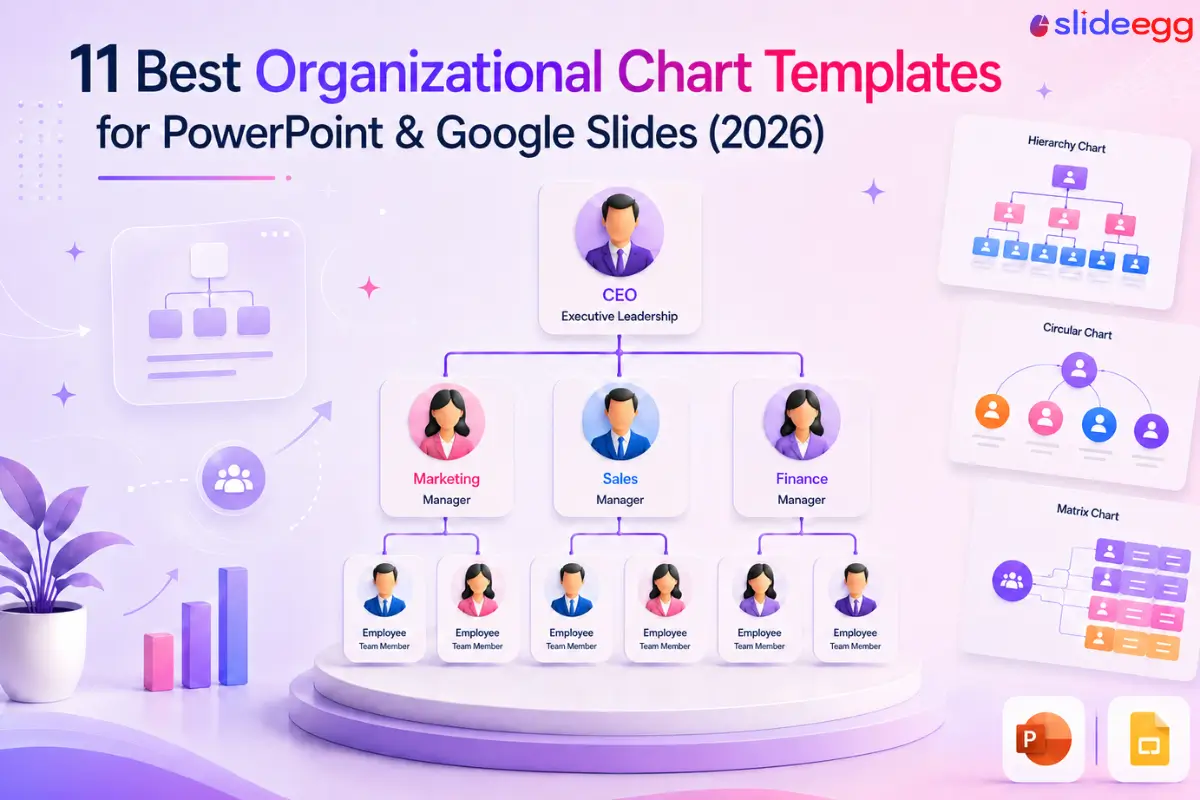 Organizational chart templates for PowerPoint and Google Slides with hierarchy layouts.