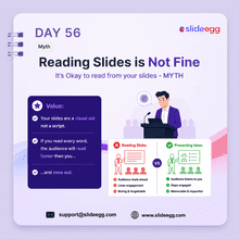 Presentation tip showing why reading slides hurts engagement and why presenters should explain ideas naturally