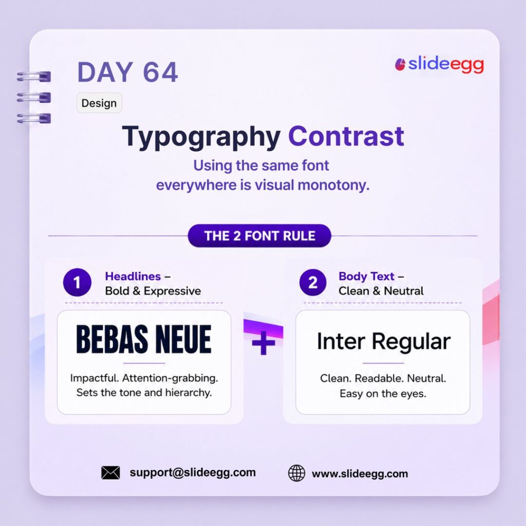 Presentation tip showing bold headline font with clean body text to create contrast and readability in slides.