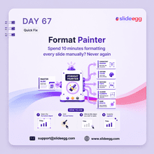 Visual guide showing Format Painter copying headers, colors, fonts, alignment, and effects across slides fast.