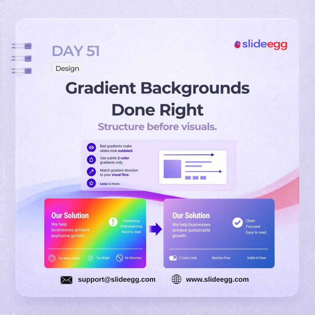 Presentation tip showing a subtle two-color gradient replacing a bright rainbow background for cleaner slides.