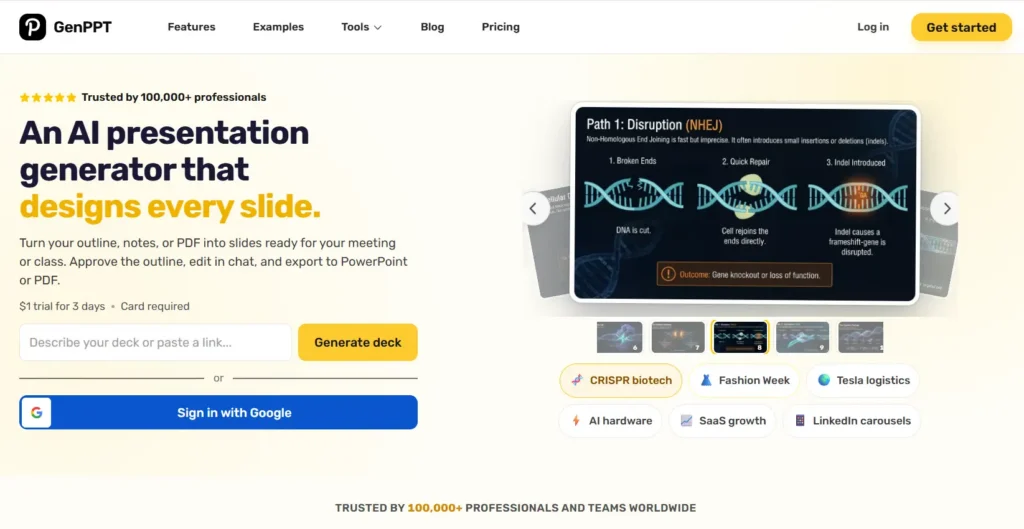 GenPPT AI presentation generator creating editable slides from outlines, notes, or PDFs.