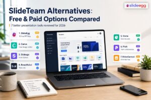 Comparison of SlideEgg, Canva, Slidesgo, Beautiful.ai, Visme, Pitch, and SlidesCarnival tools.