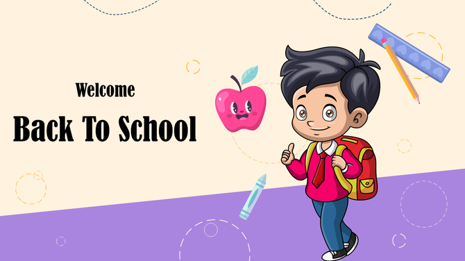 Classroom welcome presentation template from SlideEgg designed for teachers, students, and school activities.