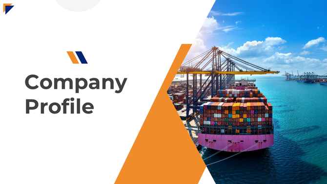 SlideEgg presentation showcasing a logistics company’s Profile freight network, shipping operations, and global delivery solutions