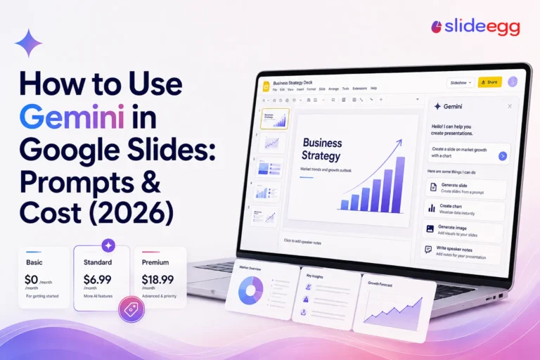 Gemini in Google Slides creating presentation slides, charts, images, and speaker notes with AI