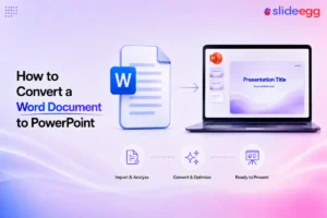 Guide showing how to convert a Word document to PowerPoint with AI, import, and outline methods