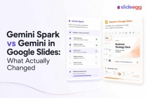 Gemini Spark and Gemini in Google Slides comparison showing autonomous AI workflow and presentation creation tools.
