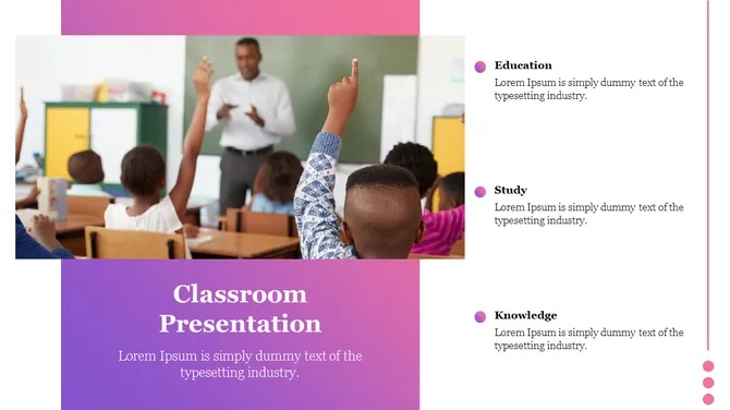 Classroom PowerPoint template with lesson sections for key concepts, activities, discussion, and recap.